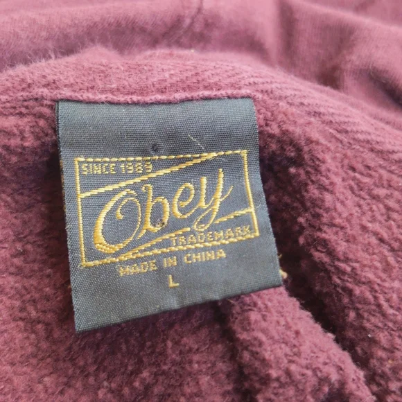 Obey Burgundy Hoodie Sz L " Make Art Not War " - Picture 4 of 6